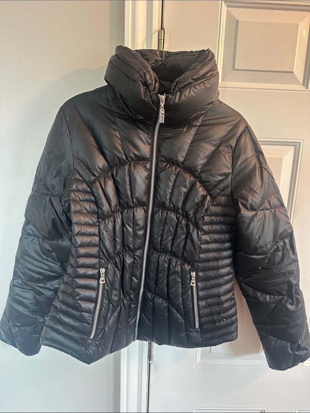 Guess Black Quilted High-Collar Puffer Jacket